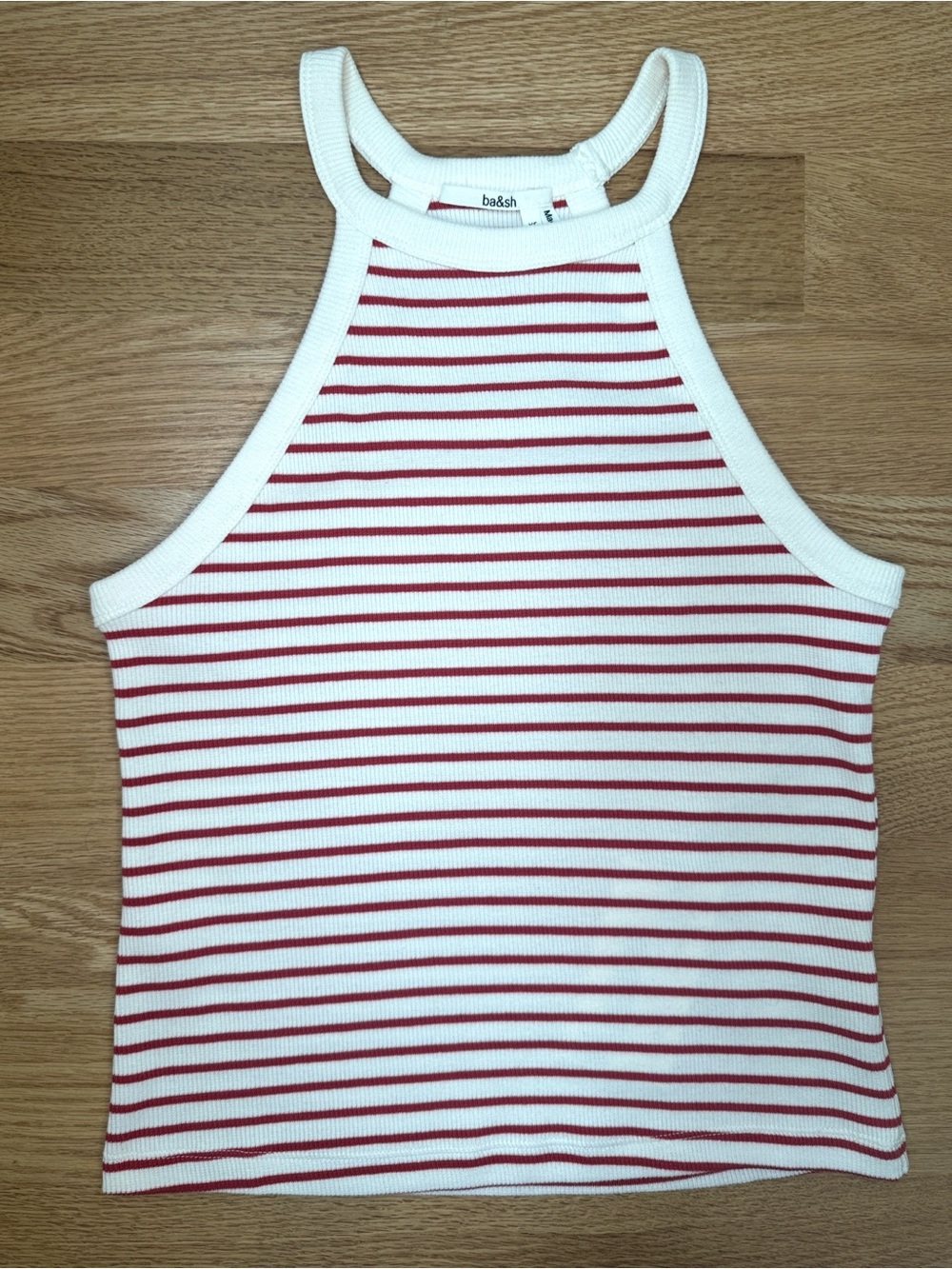 ba&sh Blossom Halter Tank Top White Red Stripe Ribbed Knit Sz XS